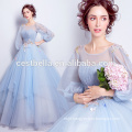 New fashion 2017 elegant light blue ball gown sweet evening dress party gowns with long sleeve